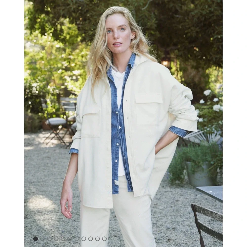 Frank & Eileen McLoughlin Oversized Vintage White Flannel Shirt Jacket M L - Picture 1 of 12